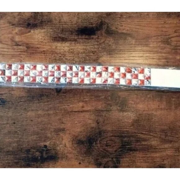 Men’s Faux Leather Belt Orange White Black Marble Studded Adjustable Punk Style - Picture 1 of 1